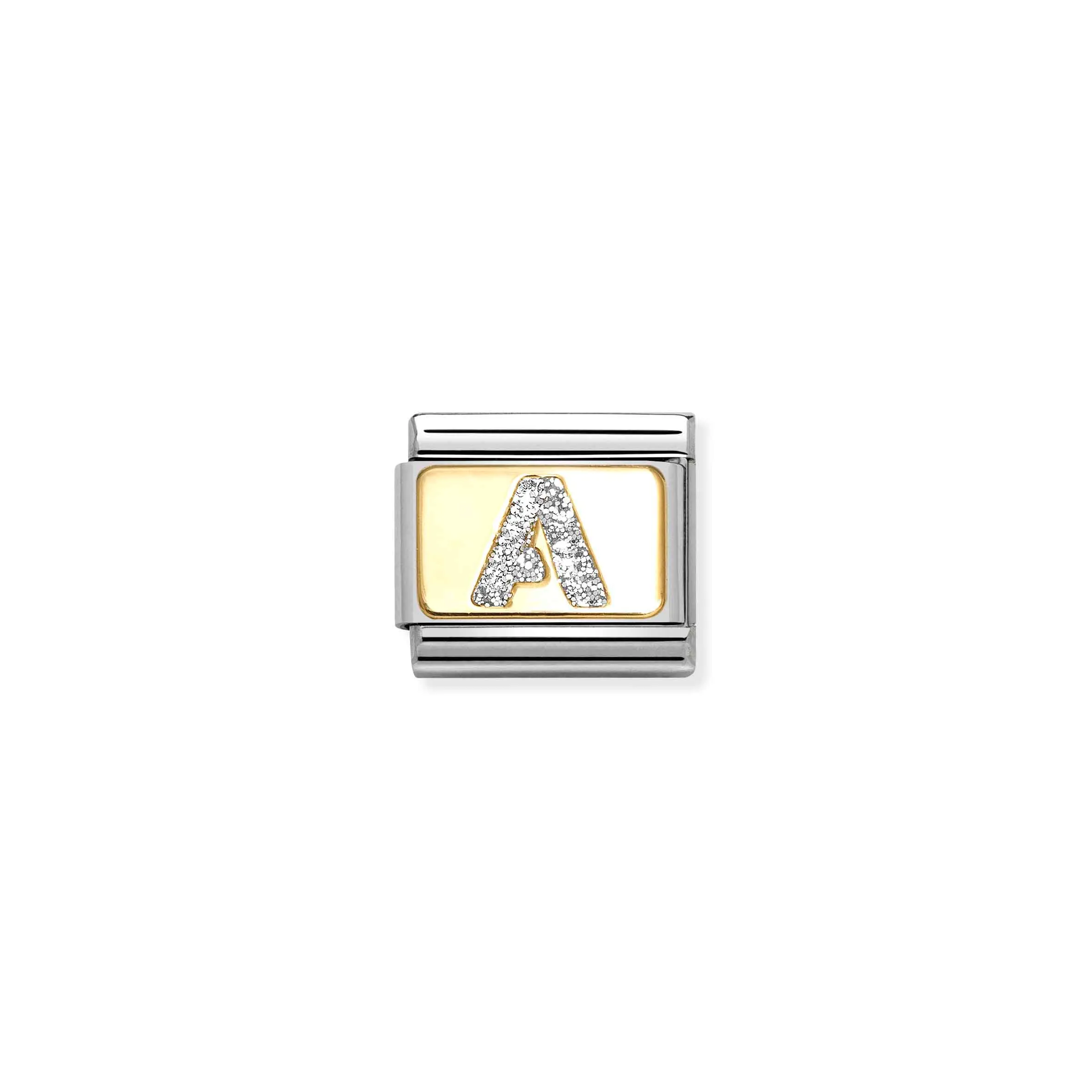 Charm, Composable Link, Letter A, Silver Glitter - Nomination Qatar Charm, Composable Link, Letter A, Silver Glitter