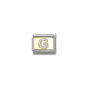 Charm, Composable Link, Letter G, Silver Glitter