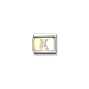 Charm, Composable Link, Letter K, Silver Glitter