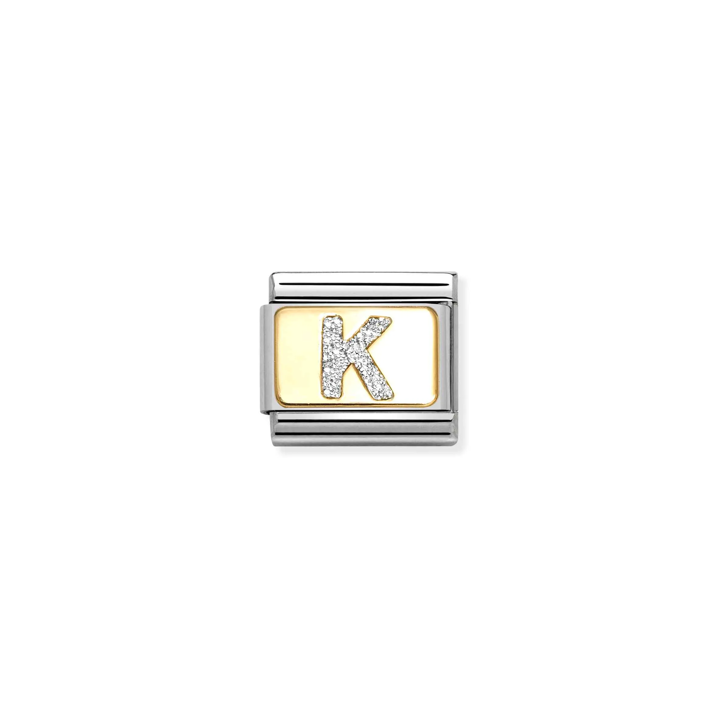 Charm, Composable Link, Letter K, Silver Glitter - Nomination Qatar Charm, Composable Link, Letter K, Silver Glitter