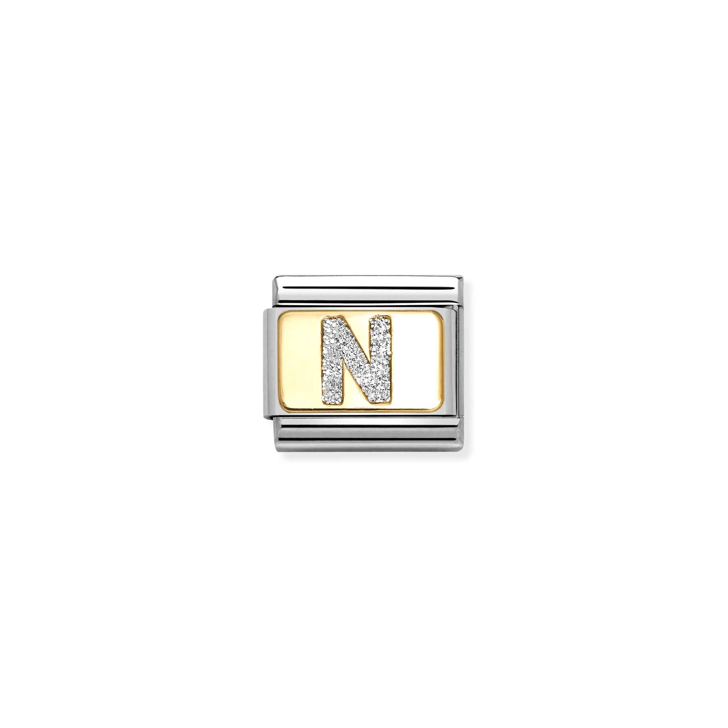 Charm, Composable Link, Letter N, Silver Glitter - Nomination Qatar Charm, Composable Link, Letter N, Silver Glitter
