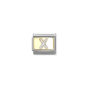 Charm, Composable Link, Letter X, Silver Glitter