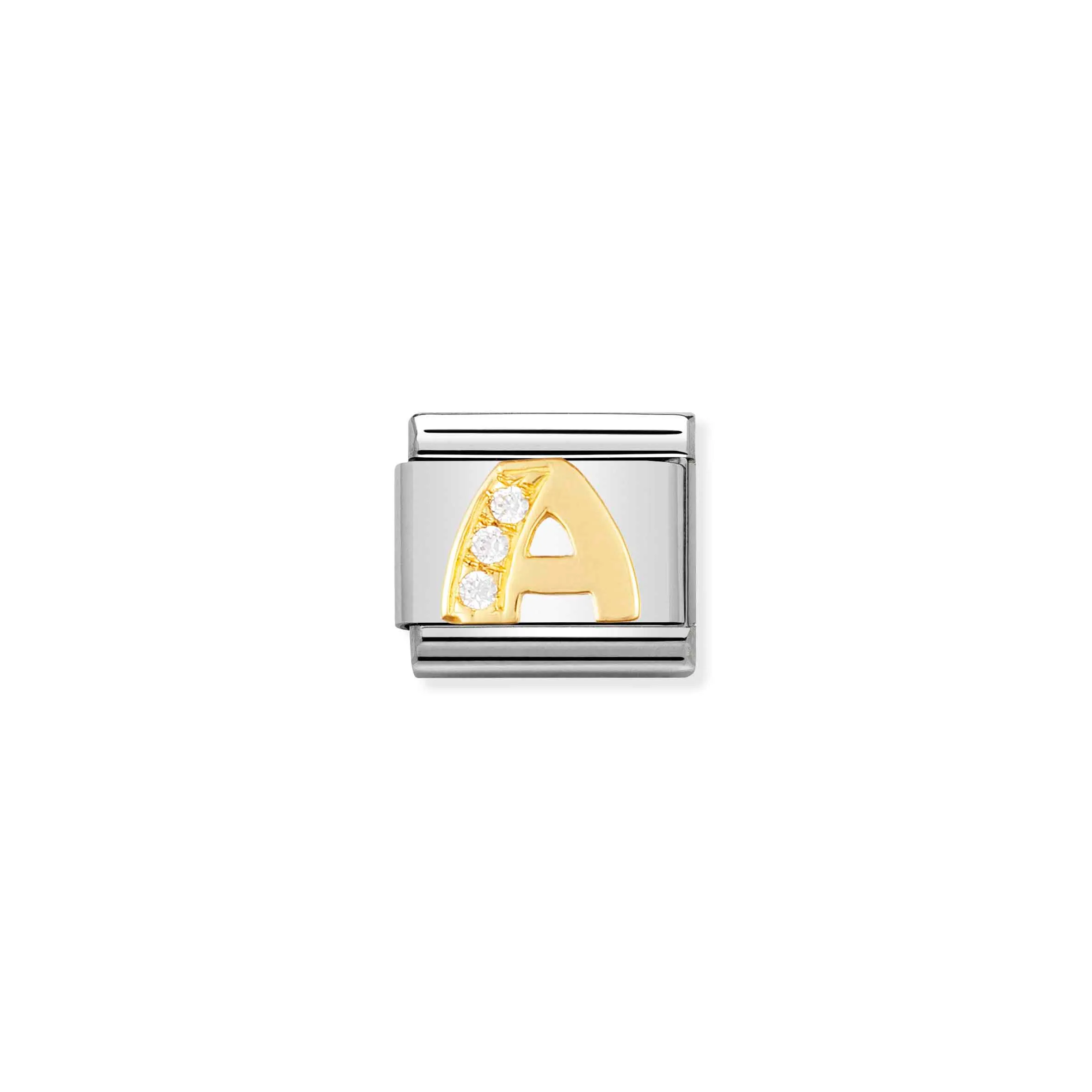 Charm, Composable Link, Letter A with white Stones - Nomination Qatar Charm, Composable Link, Letter A with white Stones