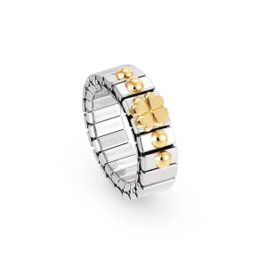 Stretch Ring with Gold Four-Leaf Clover