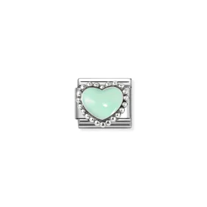 Charm, Composable Link, Pastel Green Heart, beaded setting