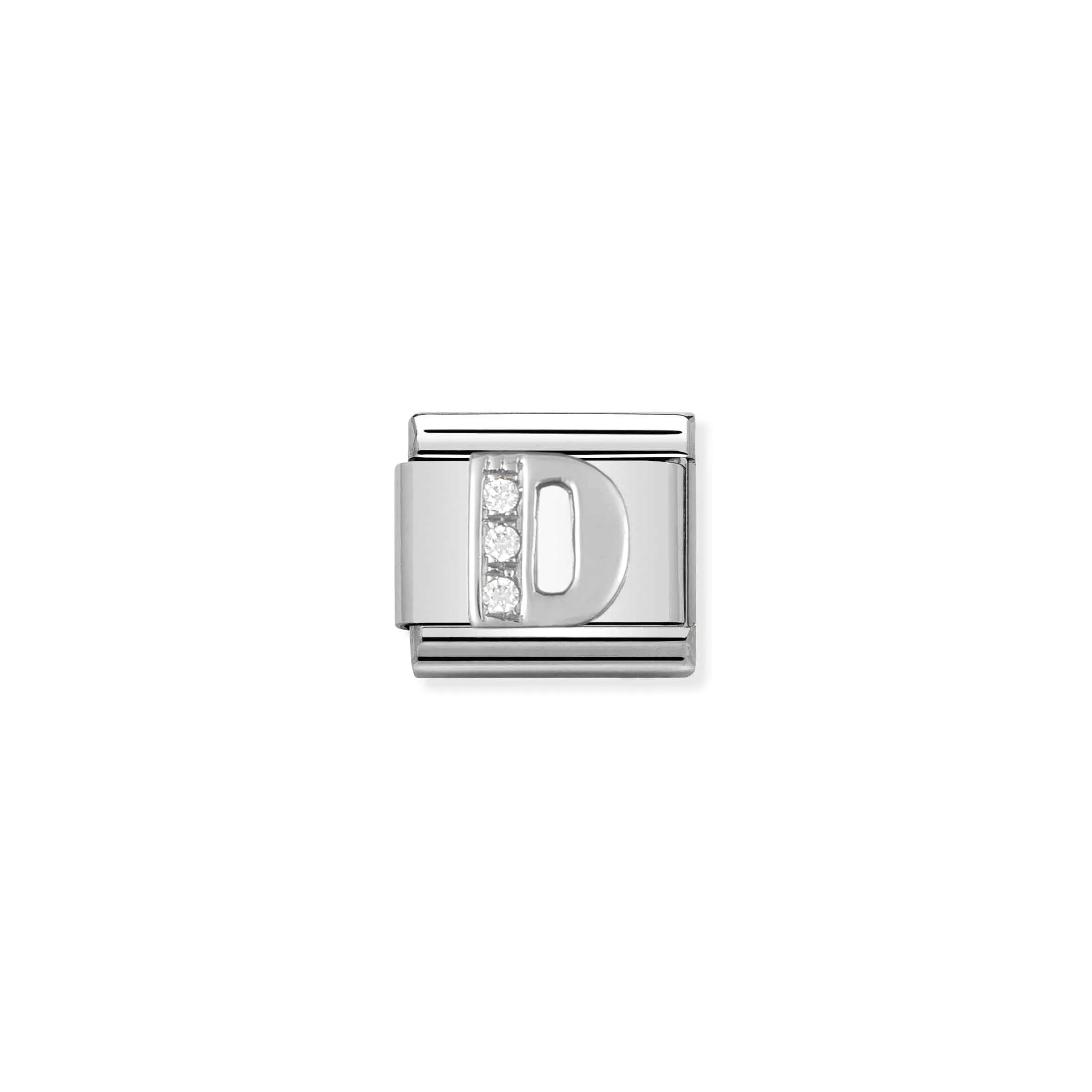 Charm, Composable Link, Letter D in Silver and Stones - Nomination Qatar Charm, Composable Link, Letter D in Silver and Stones
