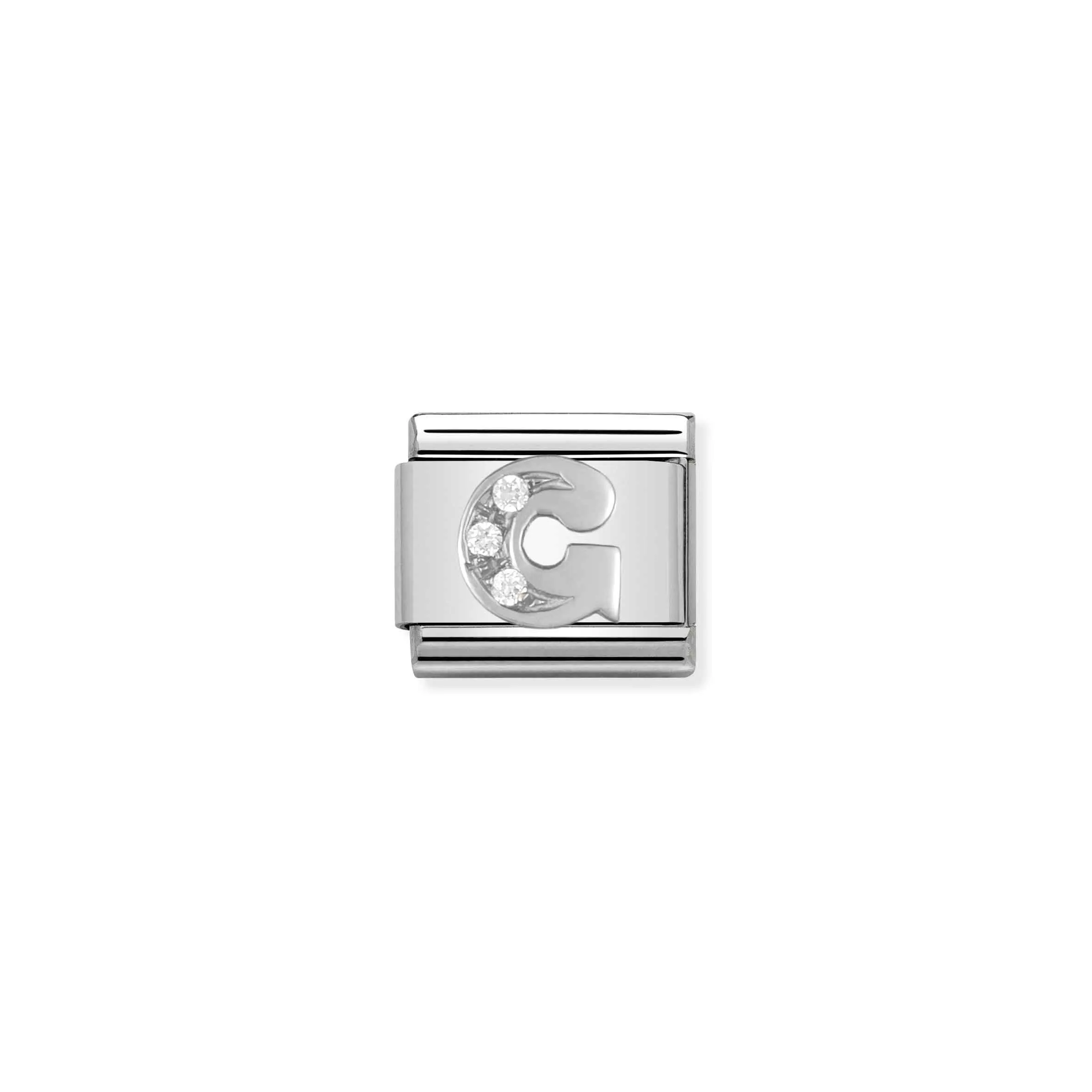 Charm, Composable Link, Letter G in Silver and Zirconia - Nomination Qatar Charm, Composable Link, Letter G in Silver and Zirconia