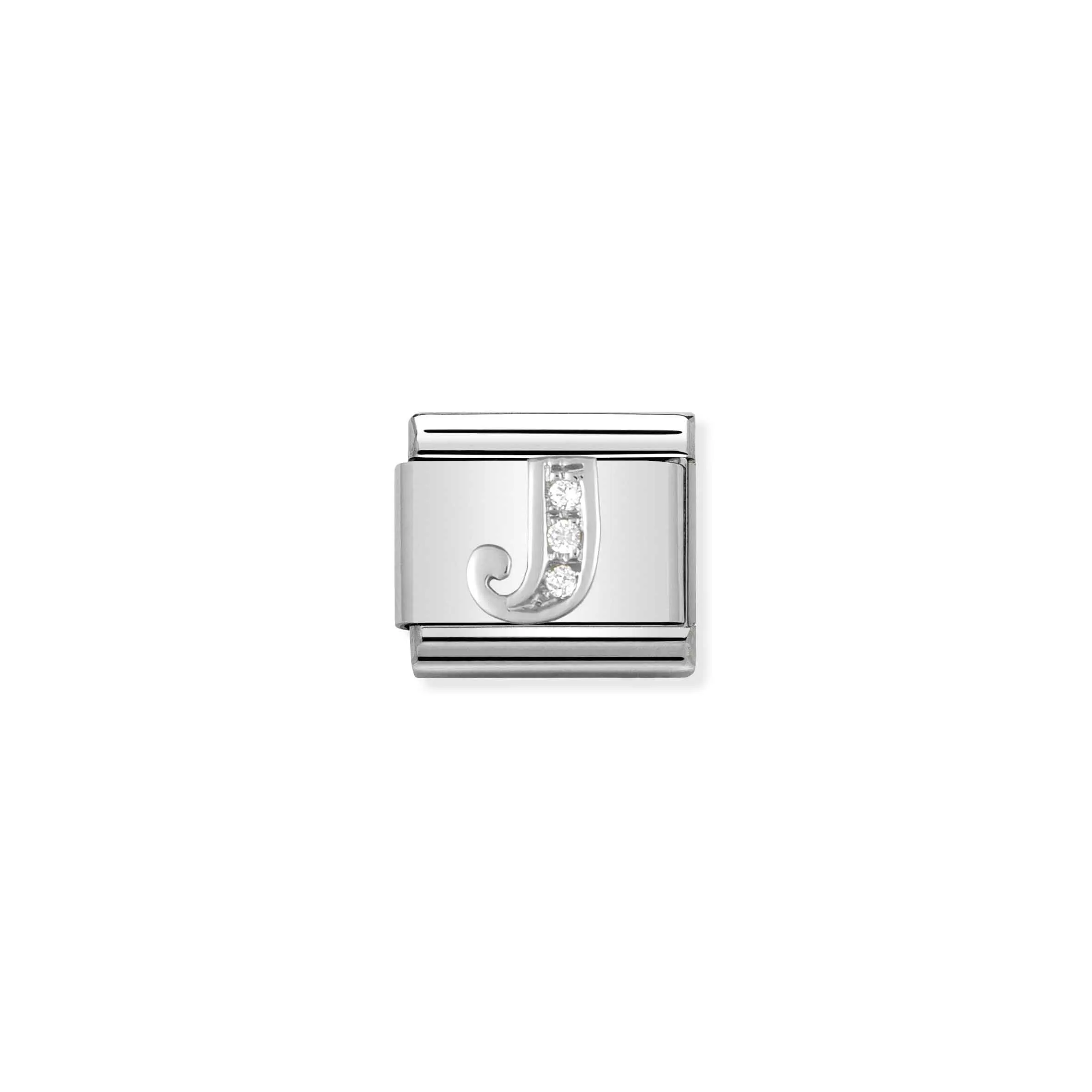 Charm, Composable Link, Letter J in Silver and Zirconia - Nomination Qatar Charm, Composable Link, Letter J in Silver and Zirconia