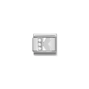 Charm, Composable Link, Letter K in Silver and Stones