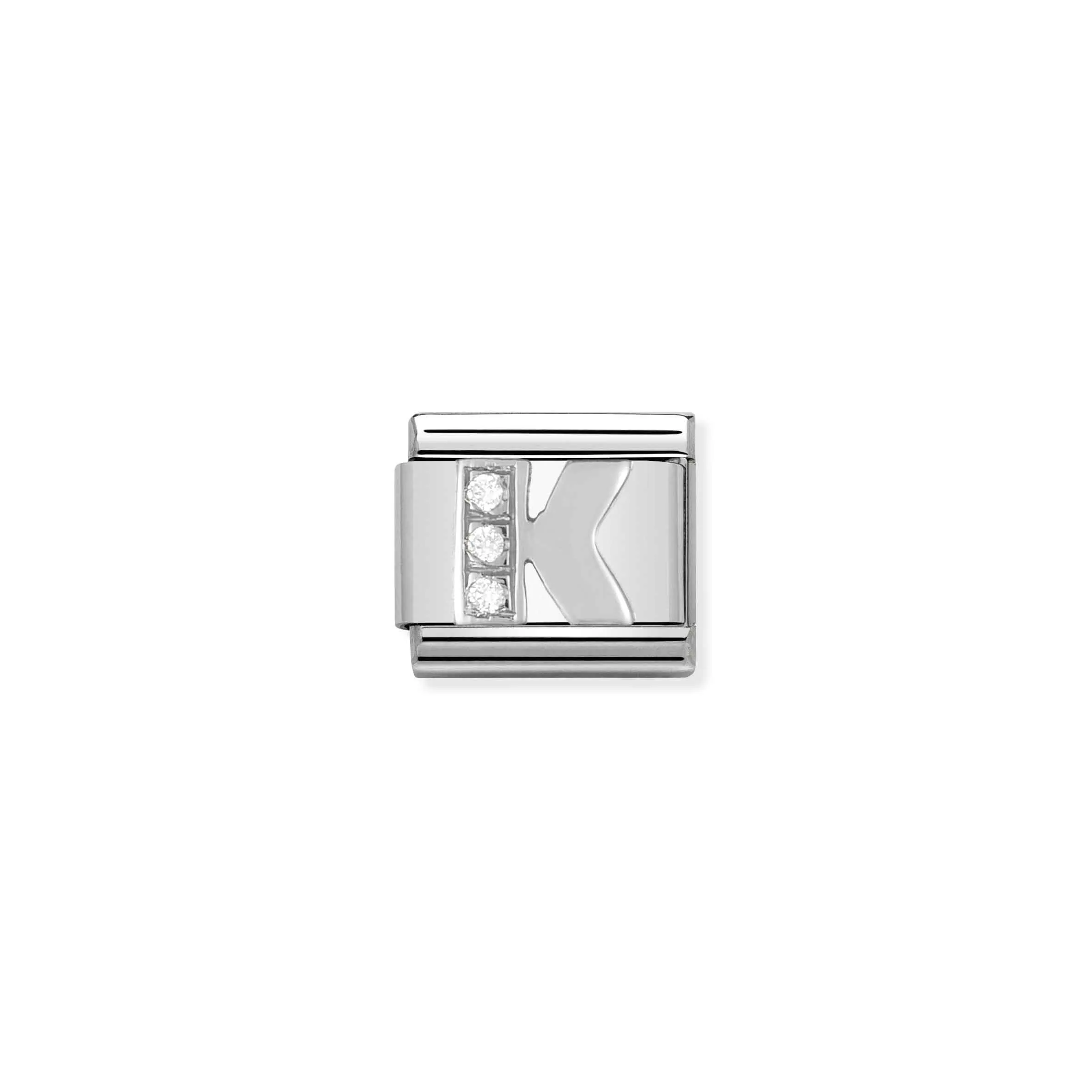 Charm, Composable Link, Letter K in Silver and Stones - Nomination Qatar Charm, Composable Link, Letter K in Silver and Stones