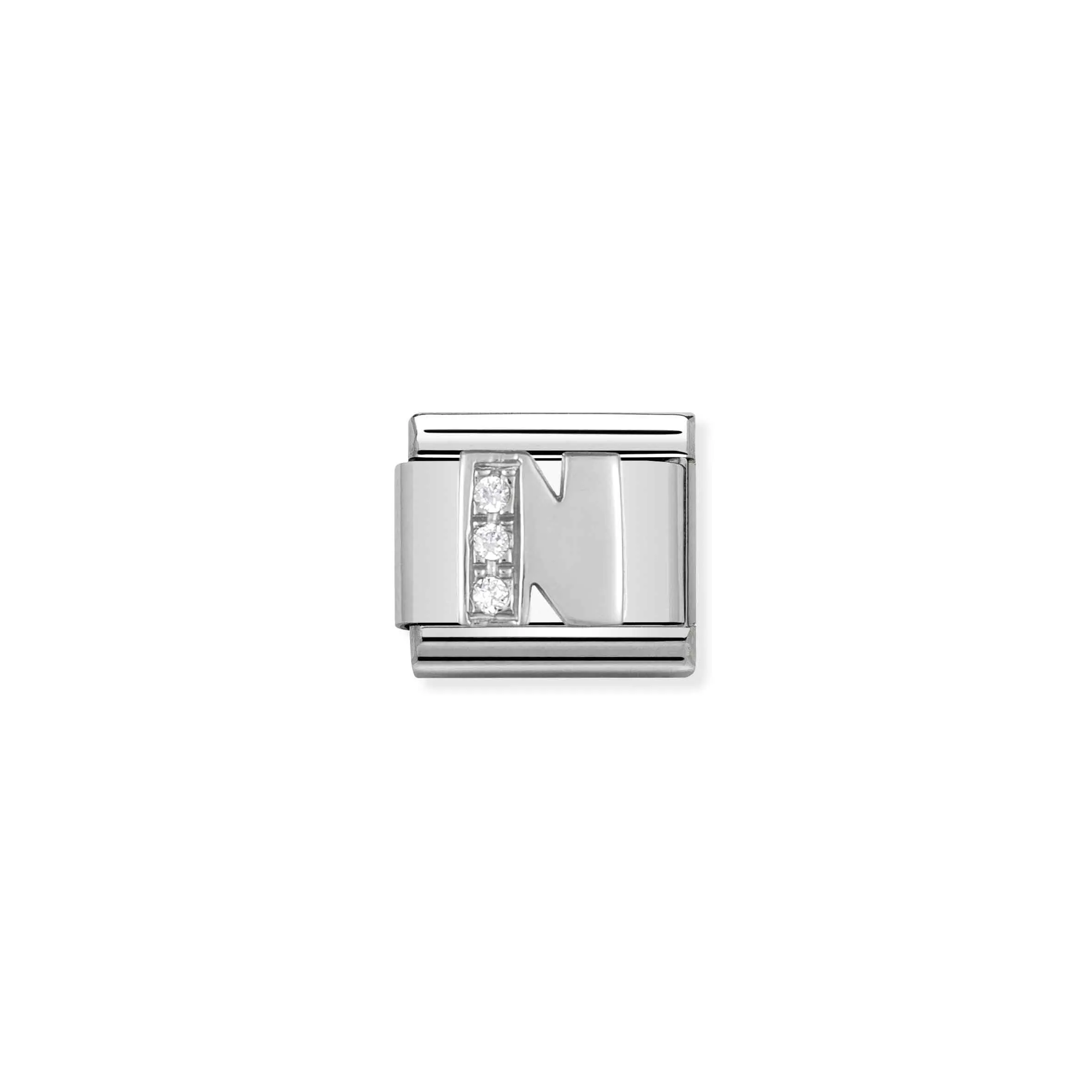 Charm, Composable Link, Letter N in Silver and Stones - Nomination Qatar Charm, Composable Link, Letter N in Silver and Stones