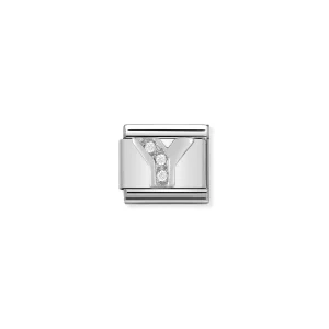 Charm, Composable Link, Letter Y in Silver and Stones