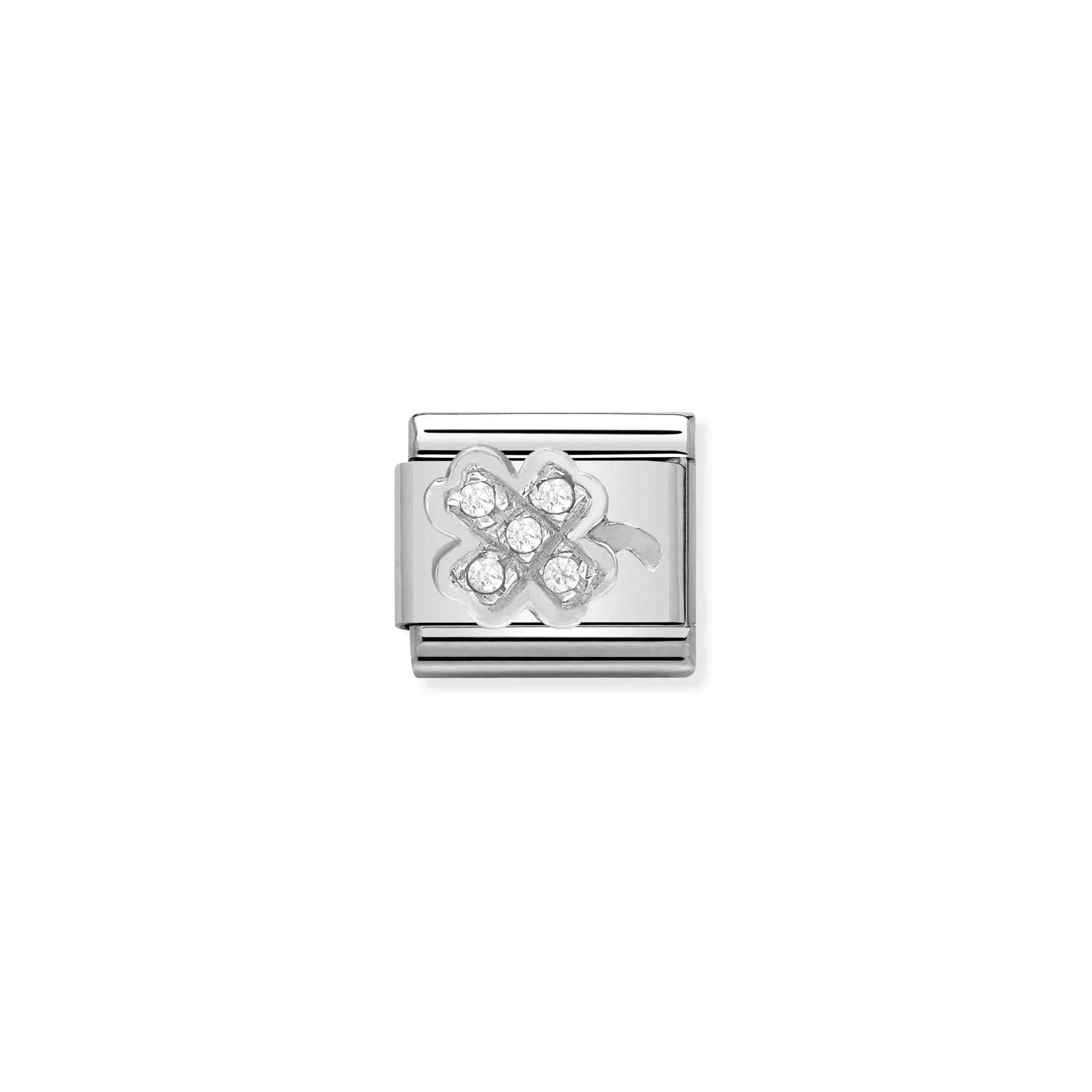 Charm, Composable Link, Clover in Silver and Stones - Nomination Qatar Charm, Composable Link, Clover in Silver and Stones