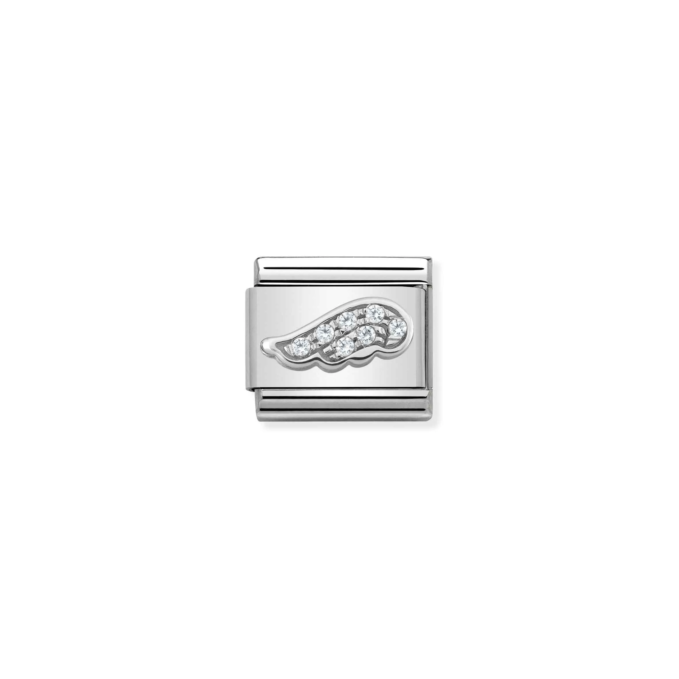 Charm, Composable Link, white Wing in Silver and Stones - Nomination Qatar Charm, Composable Link, white Wing in Silver and Stones