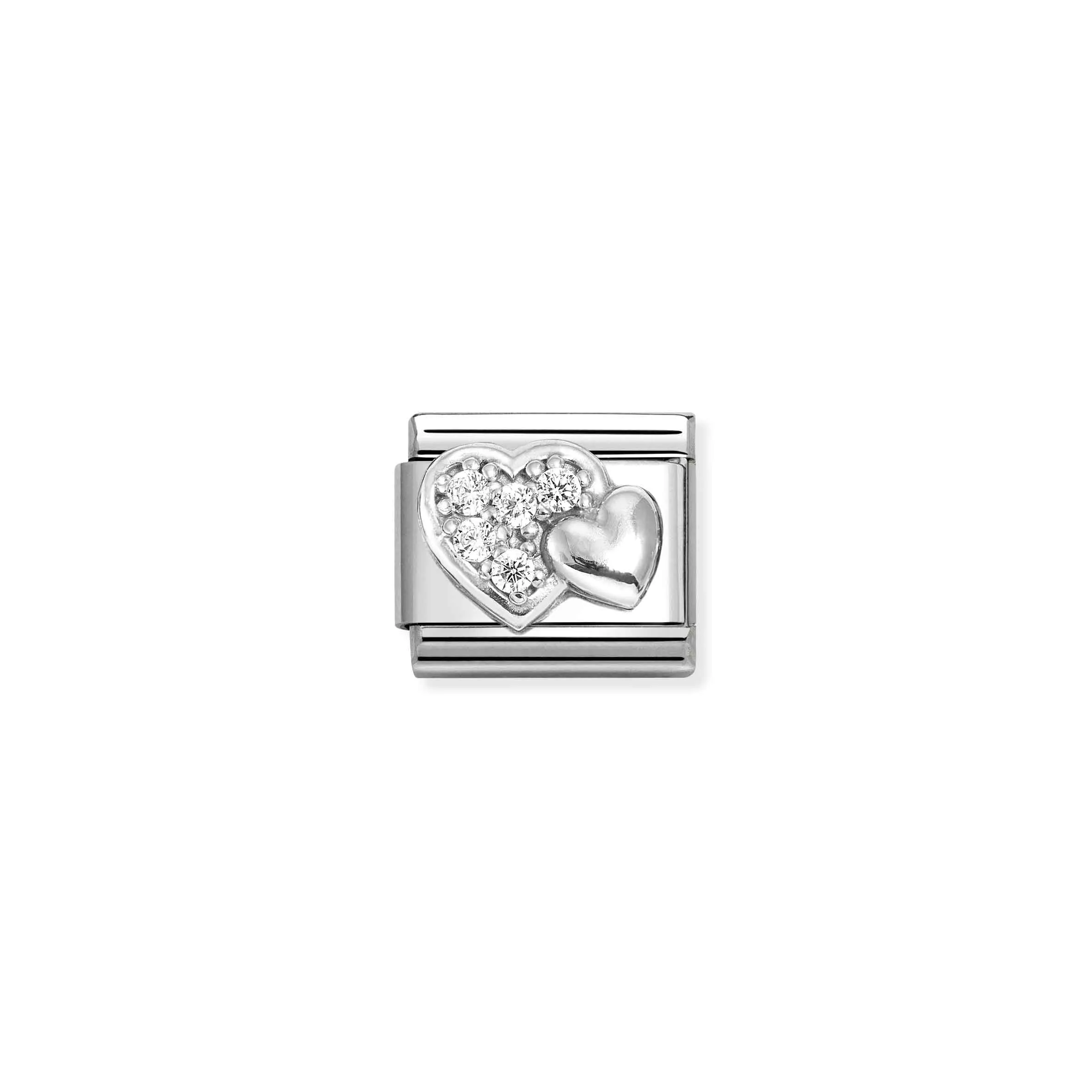 Charm, Composable Link, Silver, Raised Heart, stones - Nomination Qatar Charm, Composable Link, Silver, Raised Heart, stones