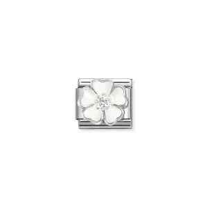 Charm, Composable Link, White Flower with CZ