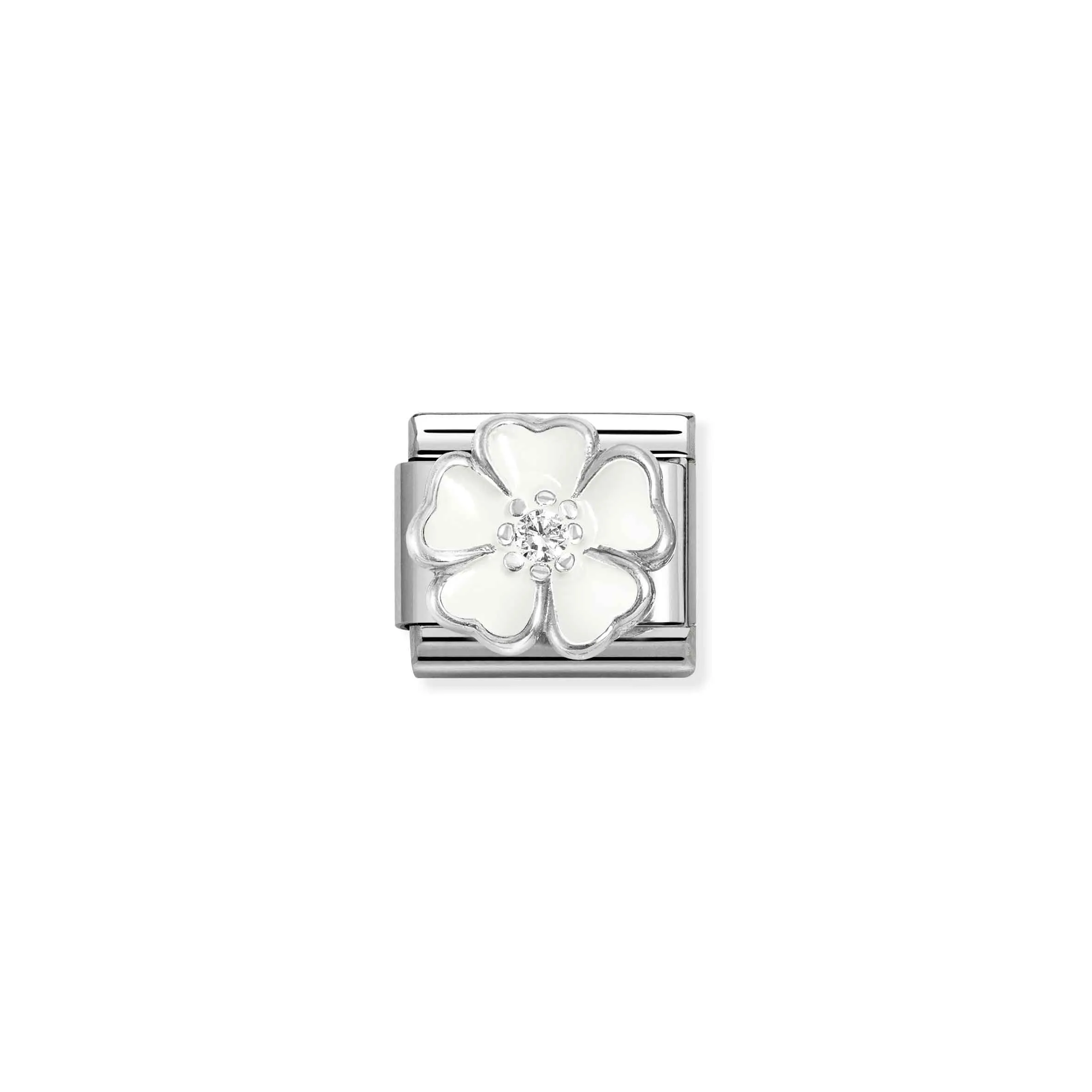 Charm, Composable Link, White Flower with CZ - Nomination Qatar Charm, Composable Link, White Flower with CZ