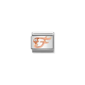Charm, Composable Link, Letter F in Rose Gold and Cubic Zirconia