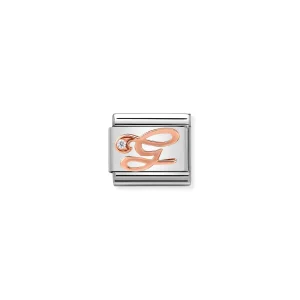 Charm, Composable Link, Letter G in Rose Gold and Cubic Zirconia