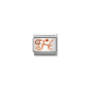 Charm, Composable Link, Letter H in Rose Gold and Zirconia