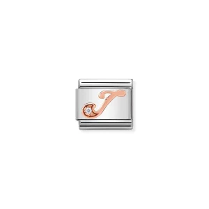 Charm, Composable Link, Letter J in Rose Gold and Cubic Zirconia