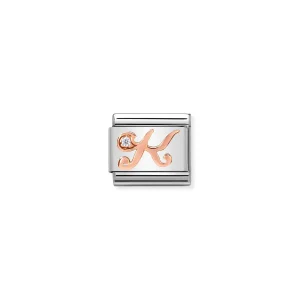 Charm, Composable Link, Letter K in Rose Gold and Cubic Zirconia