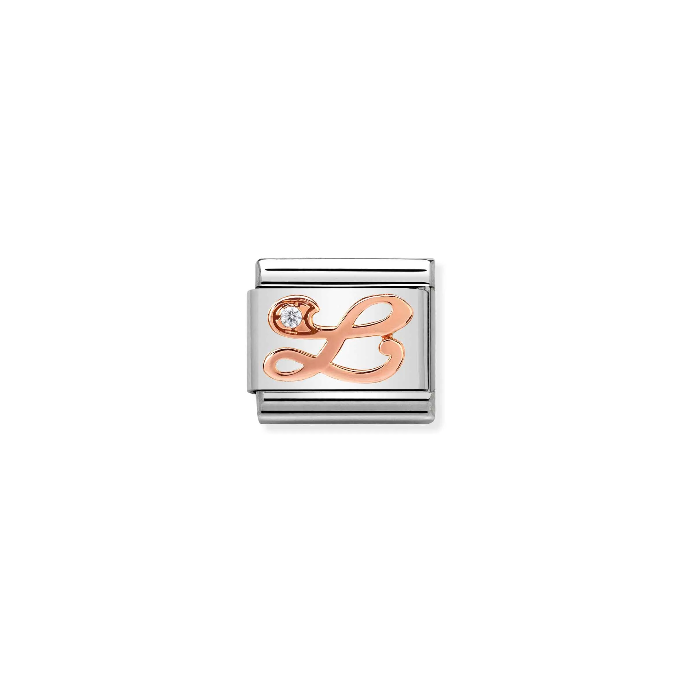 Charm, Composable Link, Letter L in Rose Gold and Cubic Zirconia - Nomination Qatar Charm, Composable Link, Letter L in Rose Gold and Cubic Zirconia