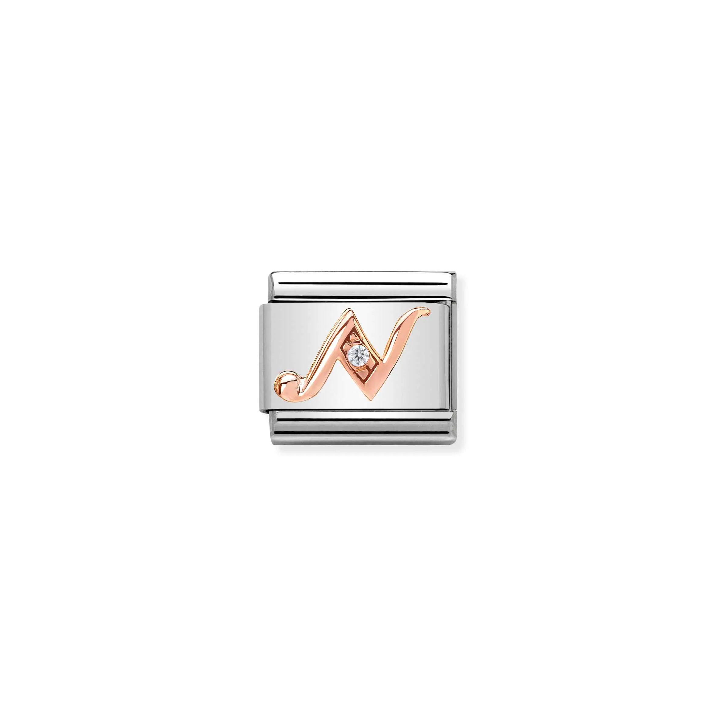 Charm, Composable Link, Letter N in Rose Gold and Cubic Zirconia - Nomination Qatar Charm, Composable Link, Letter N in Rose Gold and Cubic Zirconia