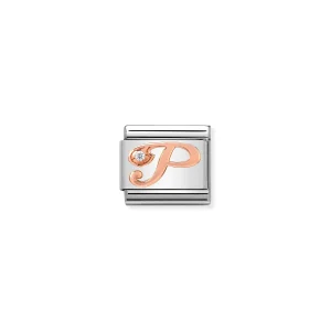 Charm, Composable Link, Letter P in Rose Gold and Cubic Zirconia