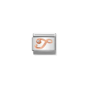 Charm, Composable Link, Letter T in Rose Gold and Cubic Zirconia