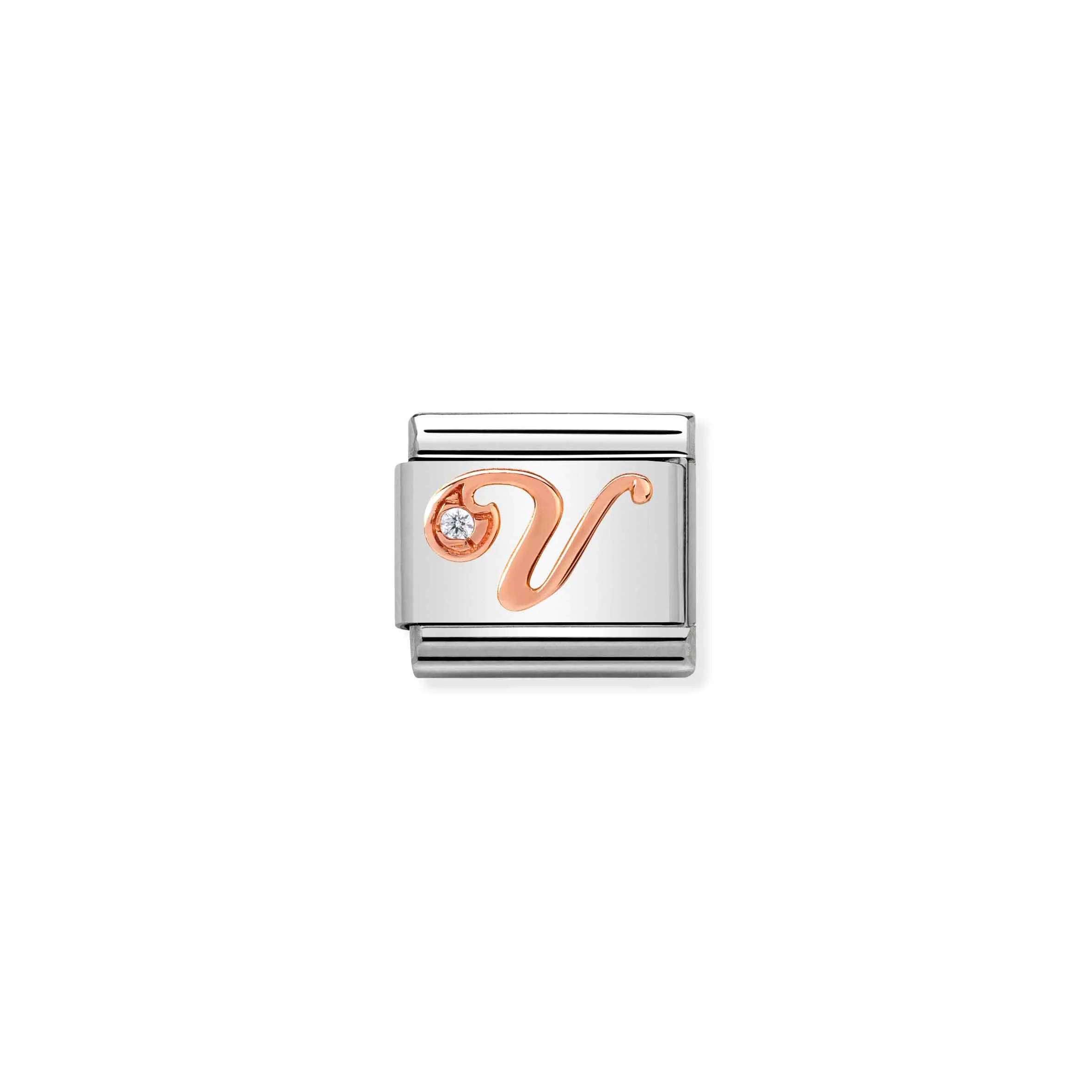 Charm, Composable Link, Letter V in Rose Gold and Cubic Zirconia - Nomination Qatar Charm, Composable Link, Letter V in Rose Gold and Cubic Zirconia