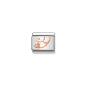 Charm, Composable Link, Letter Y in Rose Gold and Cubic Zirconia
