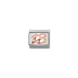 Charm, Composable Link, Number 18 in Rose Gold and Stone